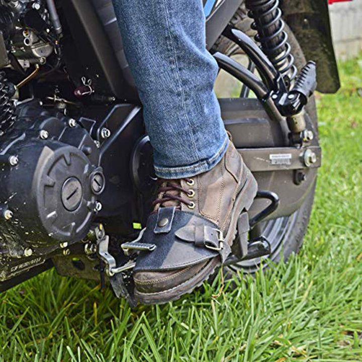 Hide &amp; Drink, Motorcycle Boot Protector with Buckle Closure, Protects Shoe from Shifter, Biker Gear, Shoe Cover, Rustic Guard, Full Grain Leather, Handmade, Bourbon Brown