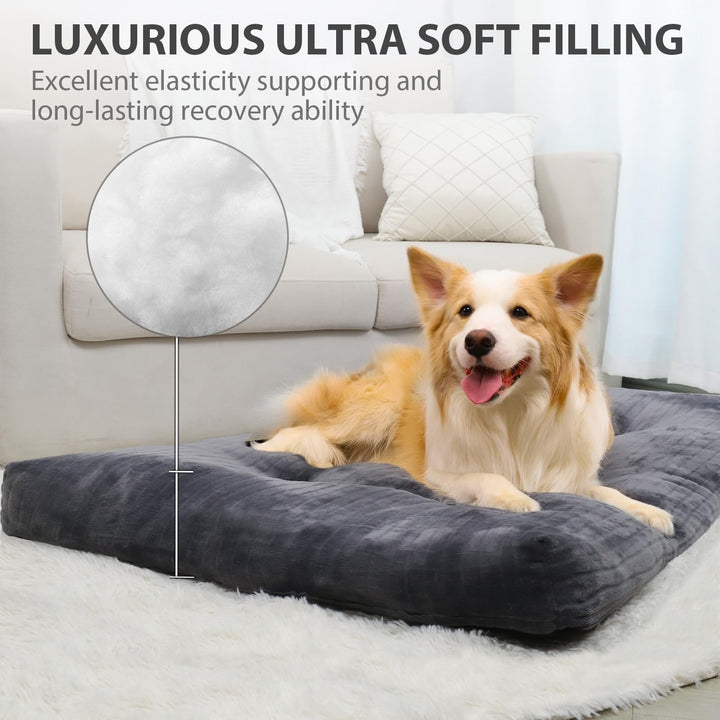 Dog Crate Bed Washable Dog Beds for Extra Large Dogs Deluxe Thick Flannel Fluffy Comfy Kennel Pad Anti-Slip &amp; Anti-Scratch Pet Sleeping Mat, 41 x 27 Inch, Gray