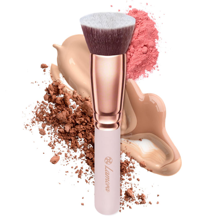 Foundation Makeup Brush Flat Top Kabuki for Face - Perfect For Blending Liquid, Cream or Flawless Powder Cosmetics - Buffing, Stippling, Concealer - Premium Quality Synthetic Dense Bristles!
