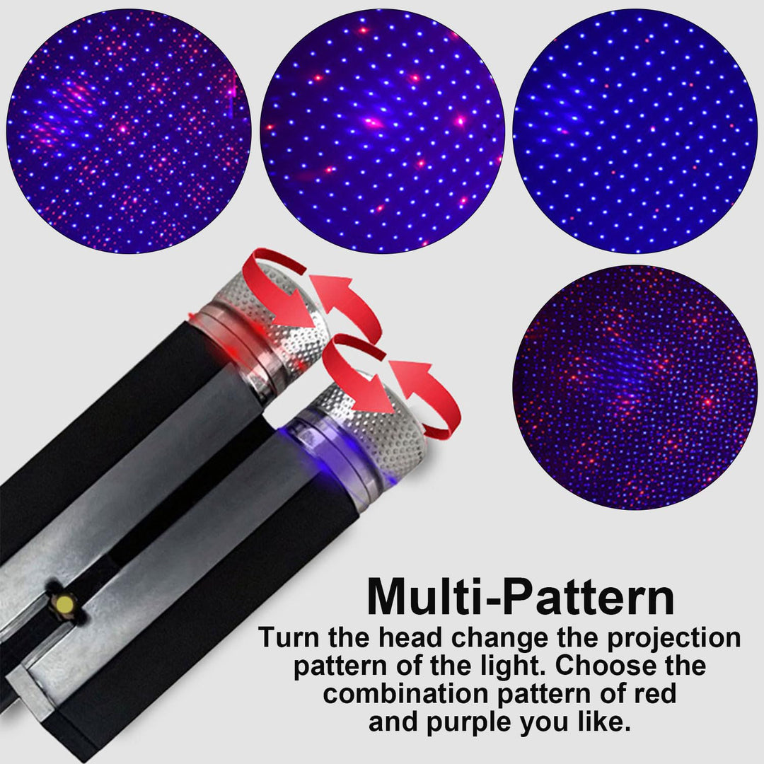 USB Star Night Lights Projector, Sound Activated 3 Modes 2 in 1 Interior Car Roof Lights, Adjustable Romantic Portable Car LED Light Decorations for Car, Ceiling, Bedroom (Red/Purple)