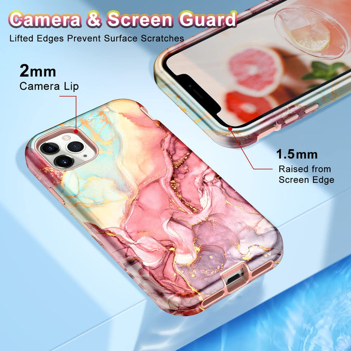 for iPhone 11 Pro Max Case (2019),[Military Grade Drop Tested] Marble Pattern Design Slim Rugged Shockproof Women Girls Men Protective Anti-Scratch Cover for iPhone 11 Pro Max, All Rose Gold
