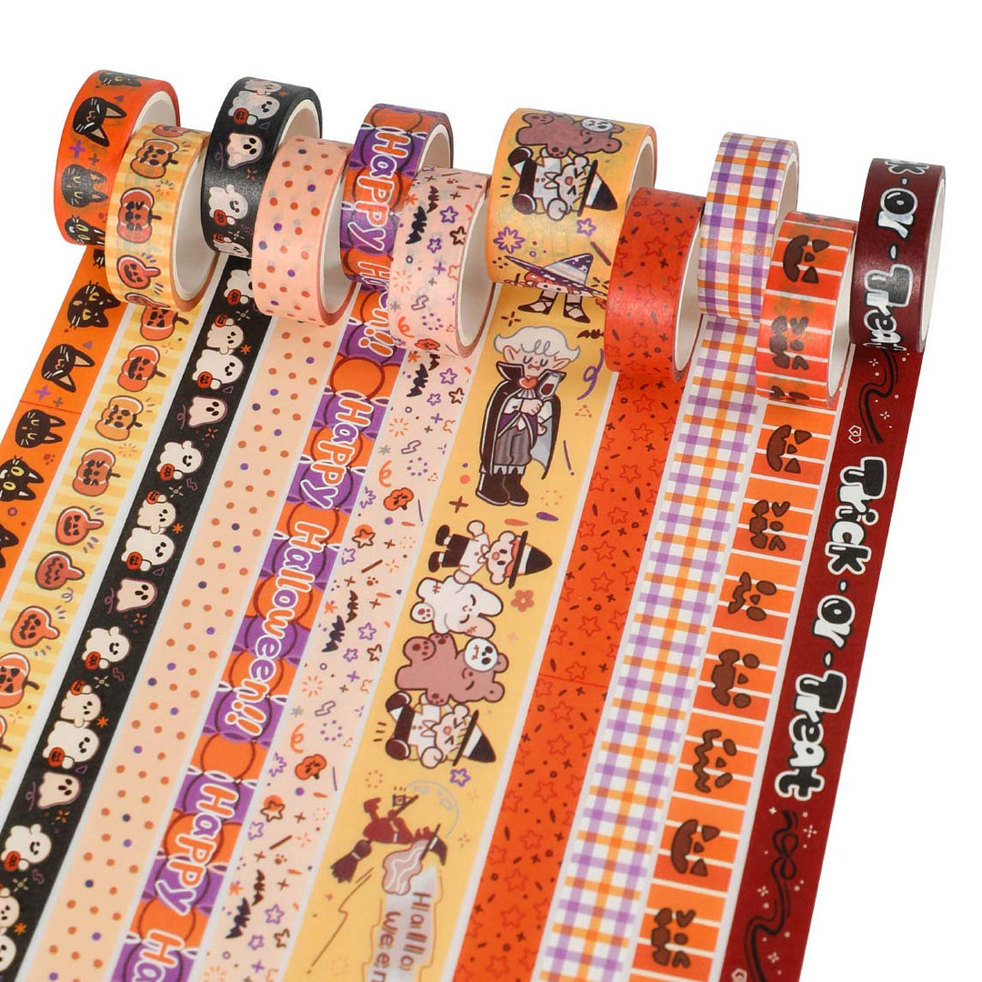 Halloween Washi Tape - Holiday Washi Tape Set with Cat, Pumpkin, Ghost, Witch, Perfect for Bullet Journal, DIY Crafts, Planner, Scrapbook, Gift Packaging