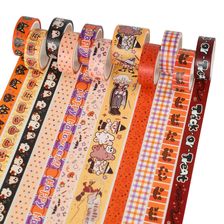 Halloween Washi Tape - Holiday Washi Tape Set with Cat, Pumpkin, Ghost, Witch, Perfect for Bullet Journal, DIY Crafts, Planner, Scrapbook, Gift Packaging