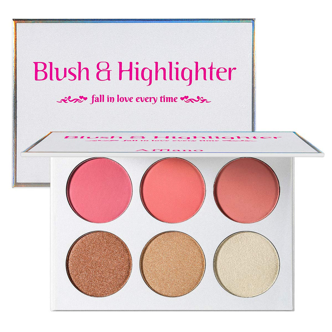 Blusher &amp; Illuminator Highlighter &amp; Bronzer Powder Contour Collection Set - 3 Blusher &amp; 3 Highlighter Powder Palette - Perfect for Contouring and Highlighting - Vegan and Cruelty Free