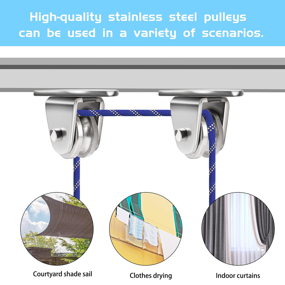 FSHIHINE Small Pulley Block 10 Pack Duplex Pulley Roller Smooth Wheel with Ball Bearings Loading 176 Lb Ceiling/Wall Mount Pulley Wheel for Wire Rope Cord Greenhouse Home DIY Project Pulleys