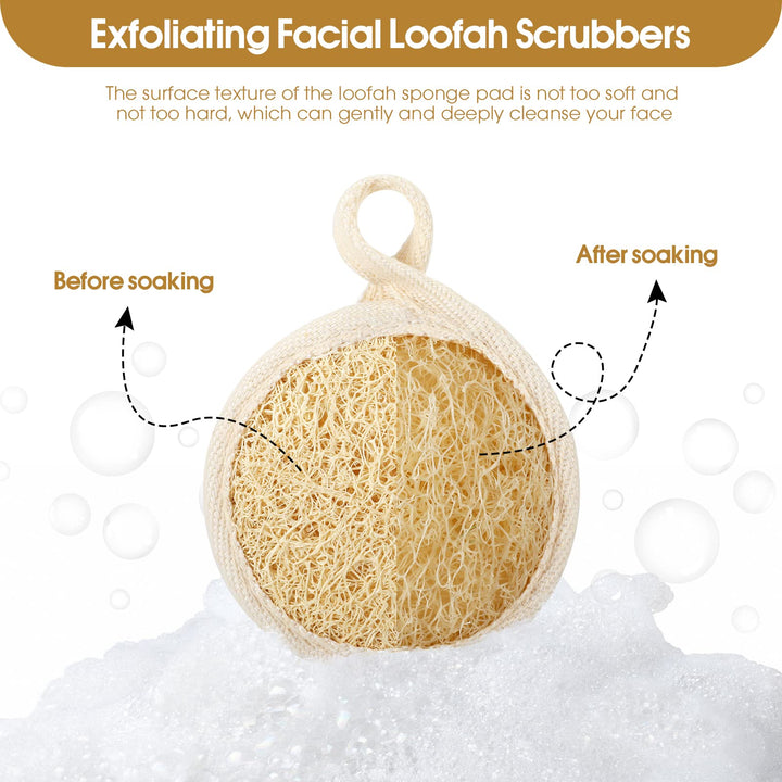 Exfoliating Loofah Sponge Pads Face loofa Brush 6 Pack 3.15 inches Made of 100% Natural Luffa body and Facial Scrub Pad Personal Care Close Skin for Men and Women for Bath Spa and Shower