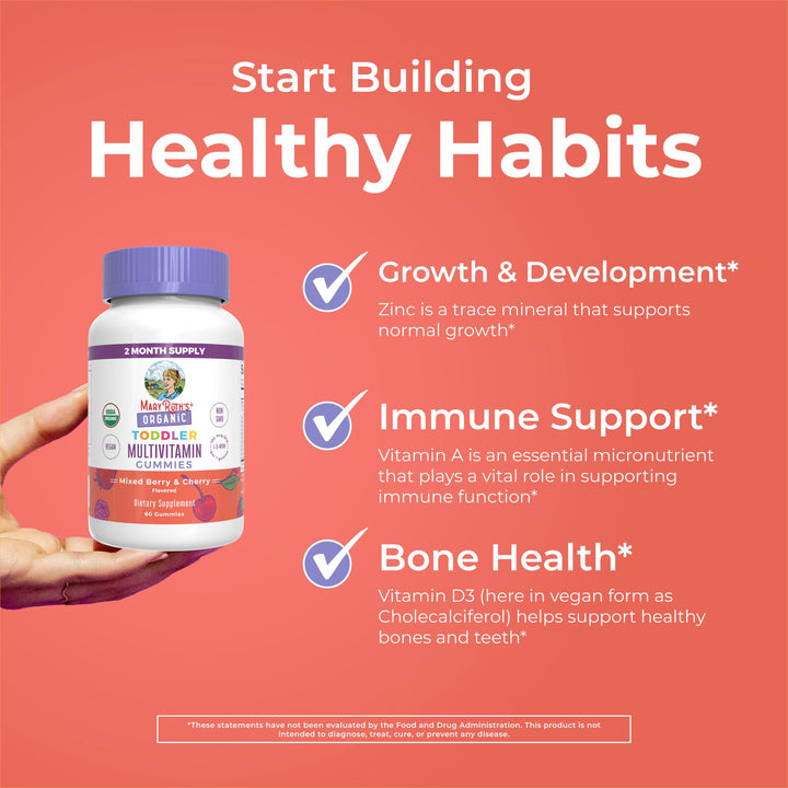 Vitamin Gummy | Kids and Toddlers Age 2+ | USDA | Daily Vitamin C | D3 | Zinc | Mixed Berry and Cherry | 2 Month Supply