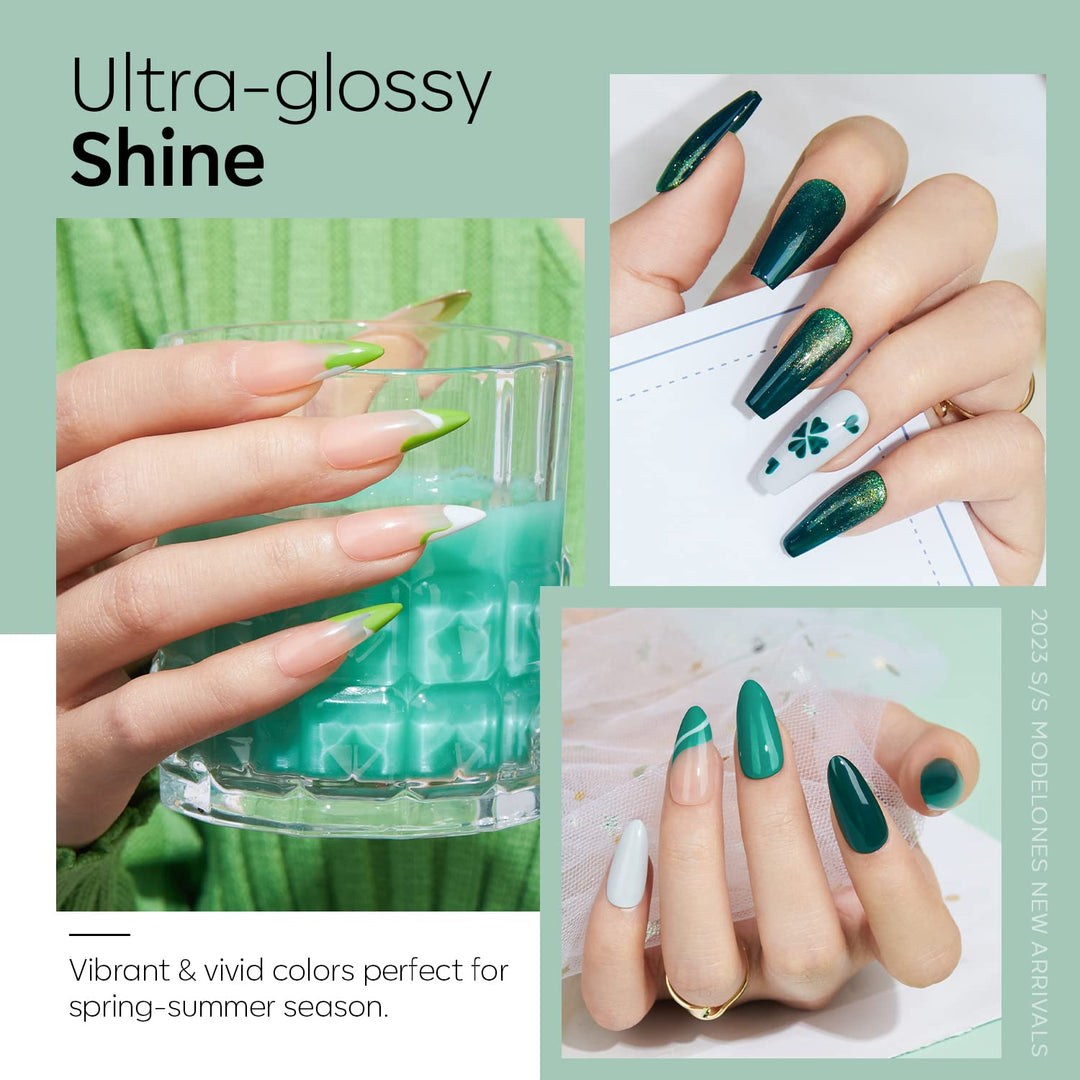 Modelones Gel Nail Polish Set, Sage Green Pine Dark Avocado Glitter Sparkle 9 Colors Solid Gel Polish Pudding Gel Upgraded Crème Manicure Palette Soak Off LED Nail Art Kit DIY Mothers Day Gift W/Brush