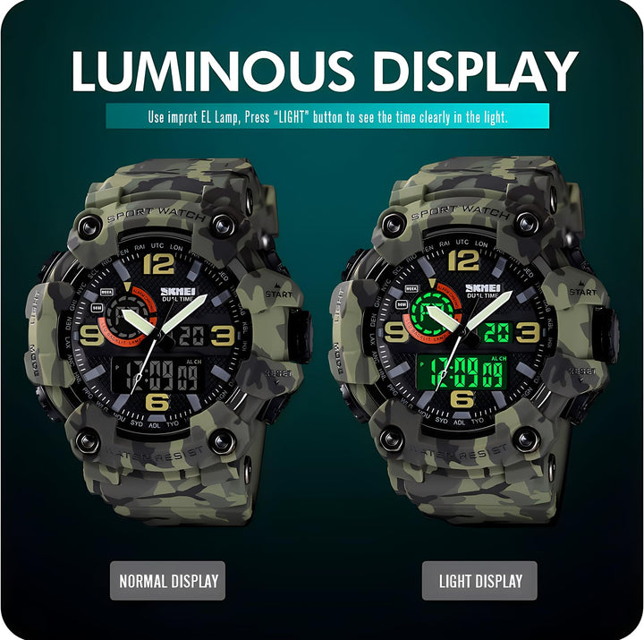 Men&#39;s Large Face Outdoor Sports Watches Military S-Shock Watch Waterproof, Backlight, Alarm, Stopwatch Features - Rugged Wristwatch for Training, Hiking, and Adventure