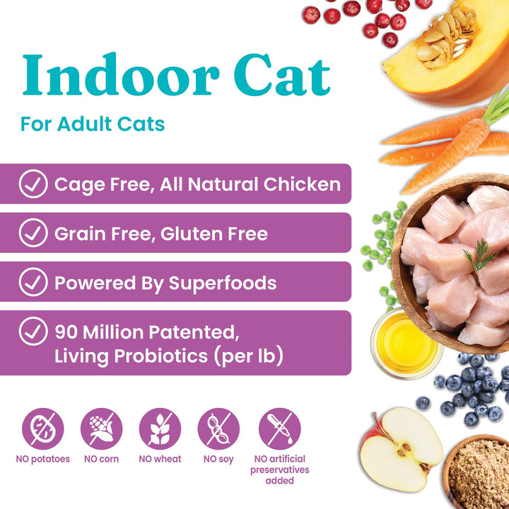 Indoor Dry Cat Food - Let&#39;s Stay in Cat Food Dry Kibble for Indoor Cats - Hairball &amp; Sensitive Stomach - Grain &amp; Gluten Free - Probiotics &amp; Fiber for Digestive Health - Chicken - 12lb