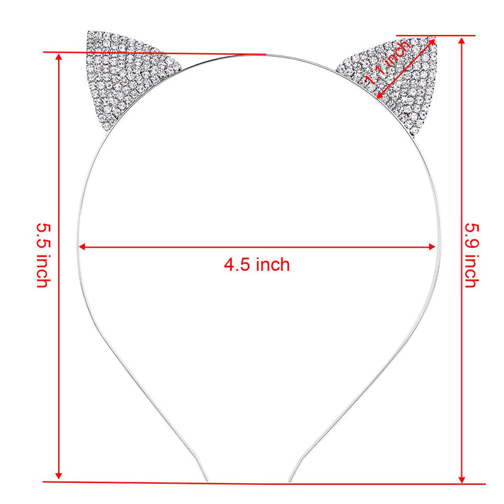 Hotop 2 Pack Crystal Rhinestone Metal Cat Ear Headband Hair Bands Headwear for Women Girls Hair Accessories