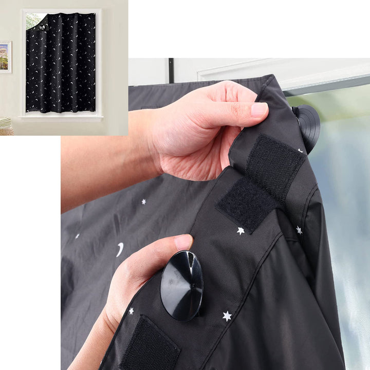 Portable Blackout Curtains, 100% Polyester Temporary Blackout Shades with Suction Cups for Nursery Room Windows, Baby/Kids Travel Use - 50 x 78, Moon & Stars Pattern