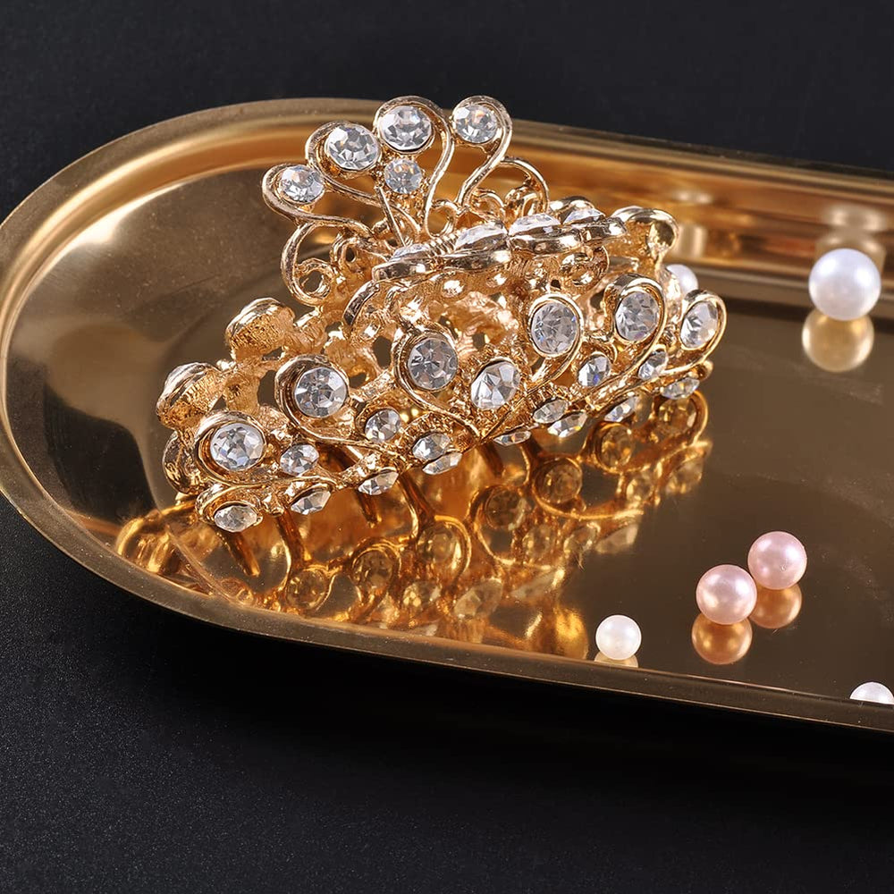 Gold Diamante Hair Claw Clip Grip Pink Crystal Bridal Party Prom New