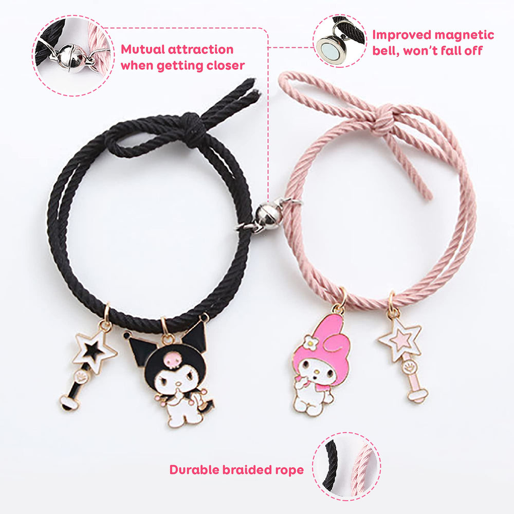 Bestie Couples Bracelets Mutual Attraction Relationship Matching Friendship His Hers Rope Bracelet Bff Best Friend Gift (Black Pink)