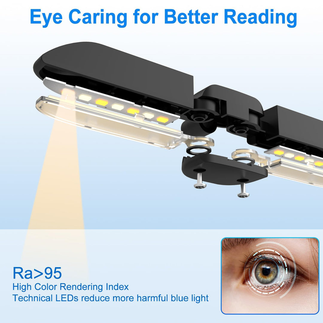 14 LED Rechargeable Book Light for Reading at Night, Eye-Care Reading Light for Books in Bed, 180° Adjustable Clip on Book Light, 3 Color Temperatures, Lightweight, Present for Book Lovers