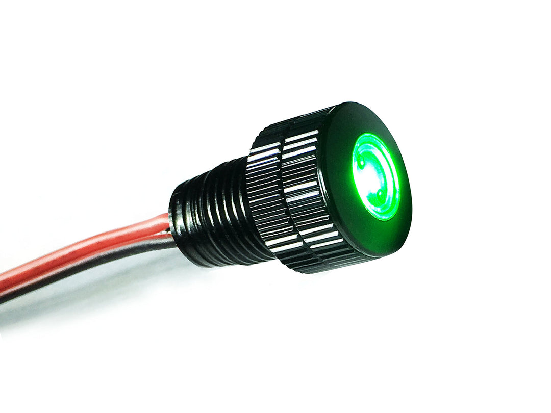 BRIGHTEST Light Bolt - Flush Mount 12V LED Light for Bumper, Grille, Cars Interior, Dash, Ambient Lighting, Motorcycle w/SLEEK Aluminum Housing &amp; Screw Nut (11 mm Black, Green LED)