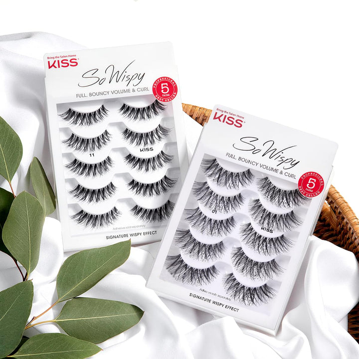 So Wispy, False Eyelashes, &#39;Style #11&#39;, 12 mm, Includes 5 Pairs Of Lashes, Contact Lens Friendly, Easy to Apply, Reusable Strip Lashes, Glue On, Mulitpack