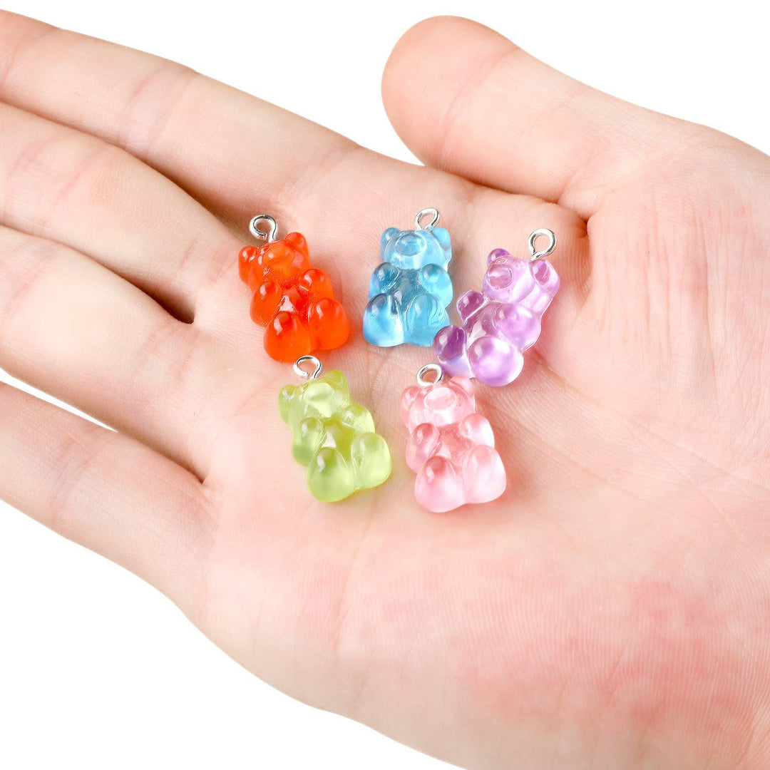 Colorful Bear Charms Pendants Resin Bear Keychains for DIY Jewelry Necklace Supplies (225 Pieces)