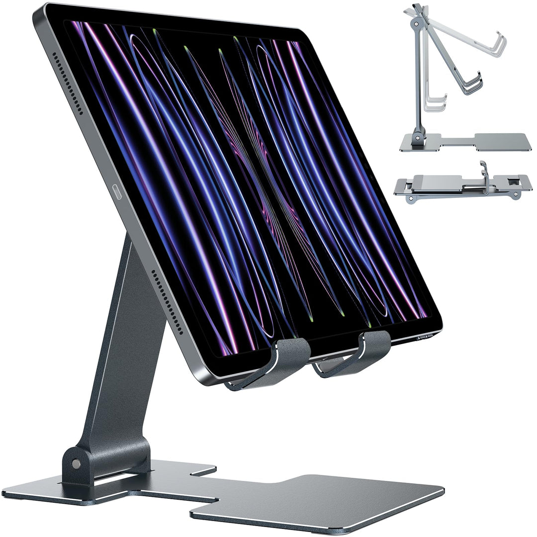 Tablet Stand,Adjustable Tablet Holder for Desk,Foldable Aluminium for iPad Stand Dock Holder for iPad Air 5/4/Mini 6/Mini 5/10.2/Pro 12.9/Pro 11,Portable Monitor,Surface (4-13 inch)-Grey