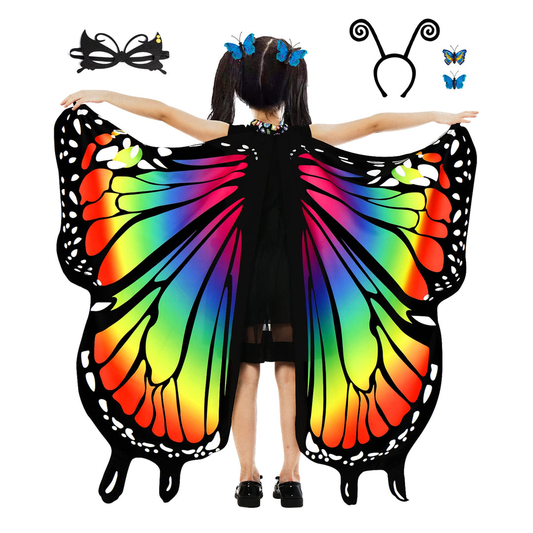 Halloween Butterfly Wings for Women - Girls Kid Adult Costume Cape, Mask, Antenna Headband