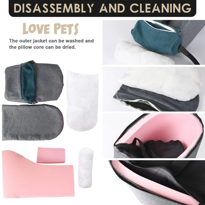 Pet Car Booster Seat - Small Dogs Armrest Booster Seat for Middle Console, Grey and Blue