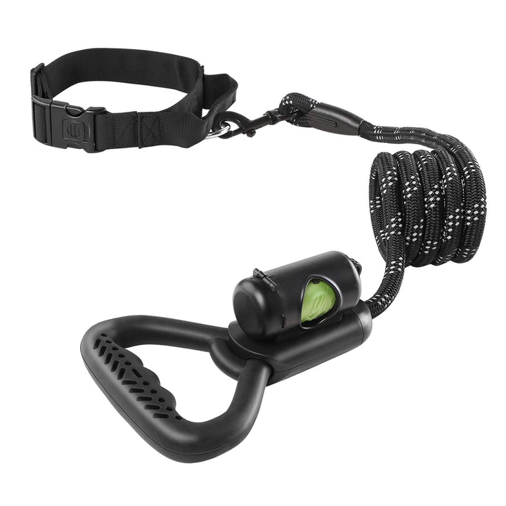 Reflective Black Dog Leash &amp; Collar Set, 5 ft Dog Leash for Heavy Duty with Waste Bag Dispenser &amp; Adjustable Dog Collar for Large &amp; Medium Dogs, Suitable for Training, Hiking, Walking &amp; More