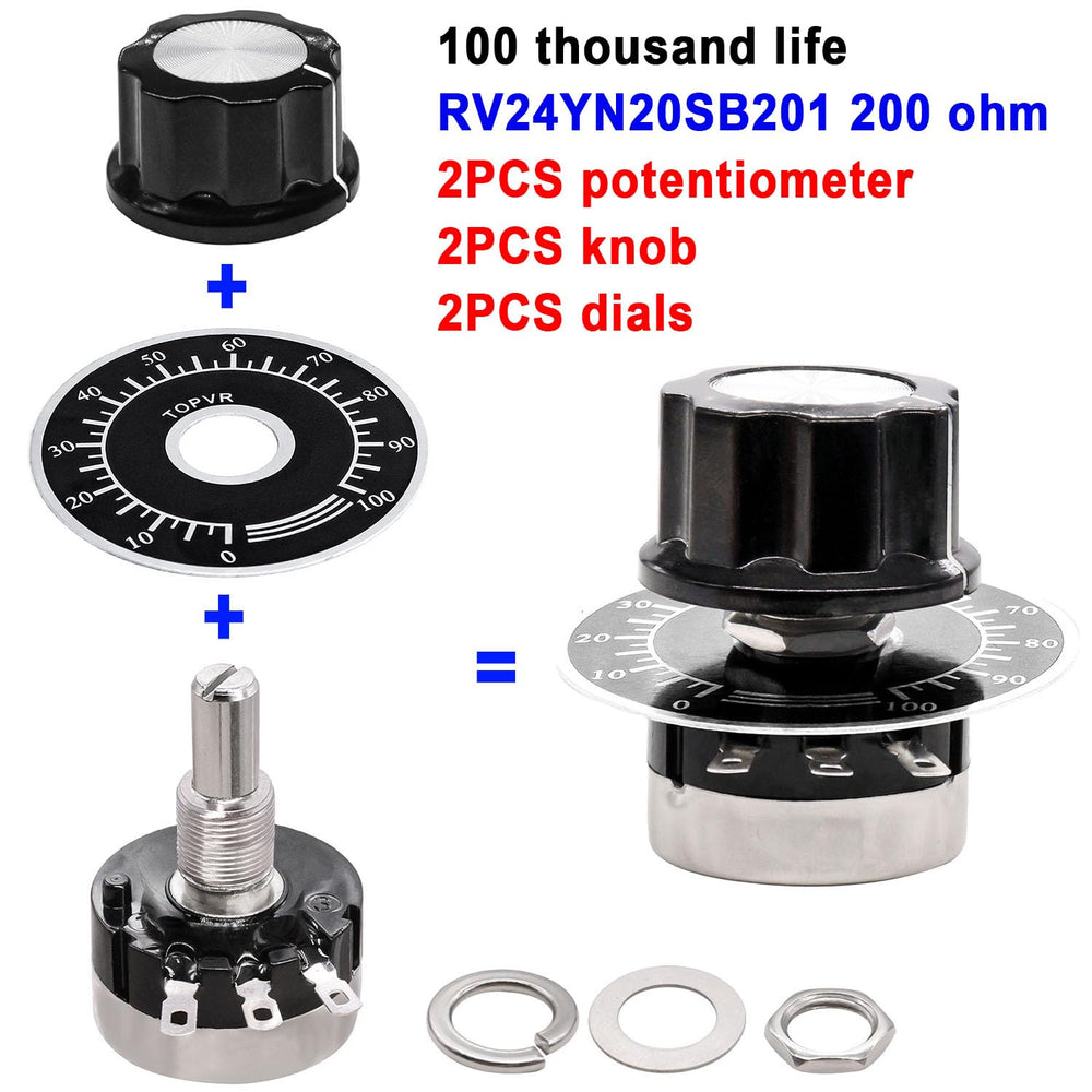 Taiss/2pcs RV24YN20S Potentiometer 200 ohm Single Turn 
