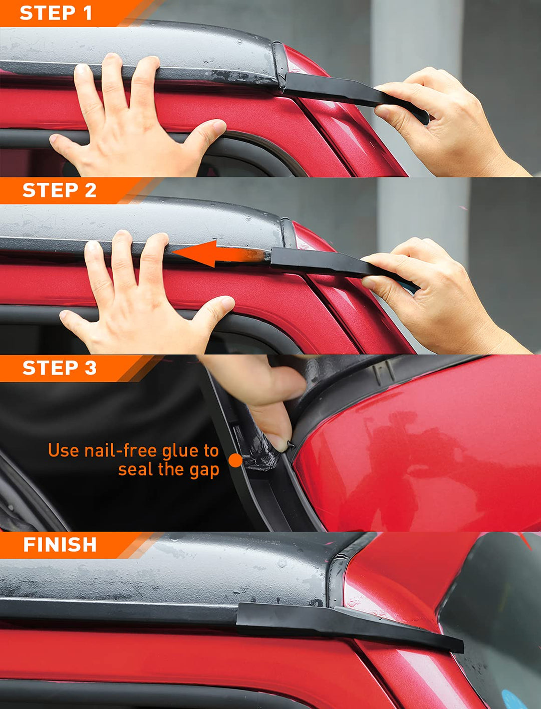 Upgraded Version Rain Gutter Extensions, Roof Hard-Top ABS Rain Groove Diverter, Rainwater Deflector Compatible with 2007-2018 Jeep Wrangler JK JKU, Exterior Accessories, Black, 2 PCs