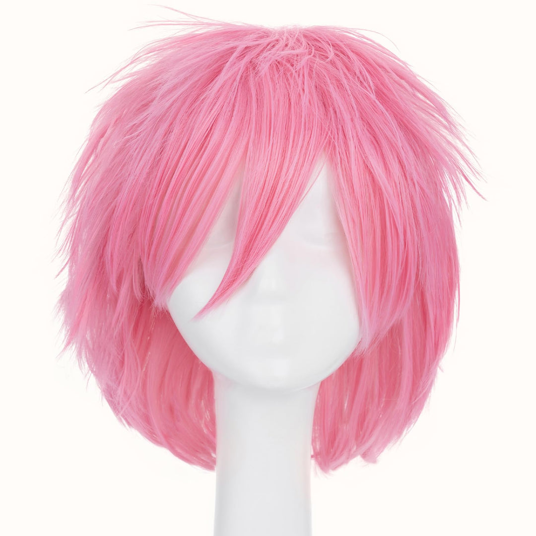 S-noilite Women Mens Male Short Dark Pink Wig Anime Cosplay Party Cool Shaggy Spiky Straight Unisex Costume Heat Resistant Syntehtic Hair Wigs