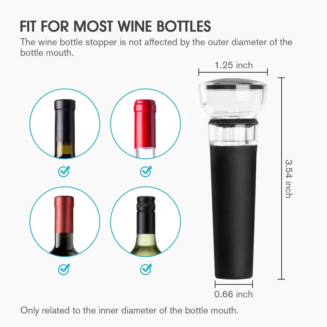 Set of 4 Wine Stoppers, Wine Bottle Stopper with Built-in Vacuum Wine Saver Pump Food-safe Silicone Caps, Keep Wine Fresh Up to a Week