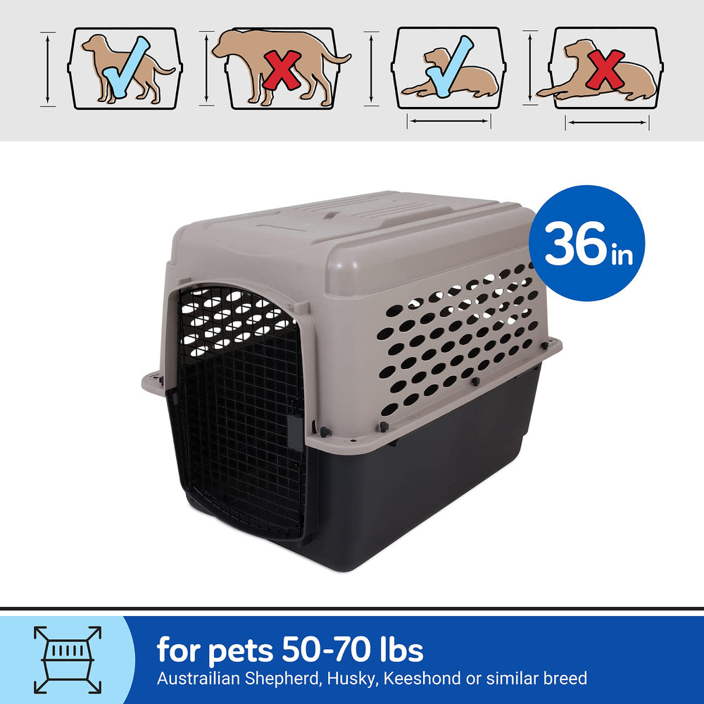 Vari Dog Kennel - Portable Dog Carriers & Crates for Large Dogs, Airline-Friendly, Durable Plastic, Pet Carrier For Home and Travel, 36 Inches, Taupe and Black