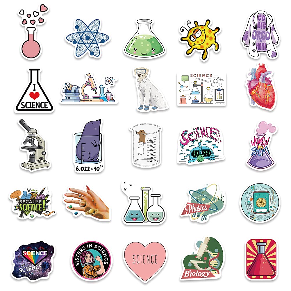 100 Pcs Natural Sciences Stickers Pack, Physics, Chemistry, Biology Experiment Vinyl Stickers, Student Science Laboratory Decals for Laptop, Water Bottle, Notebook, Luggage, Computer Decor