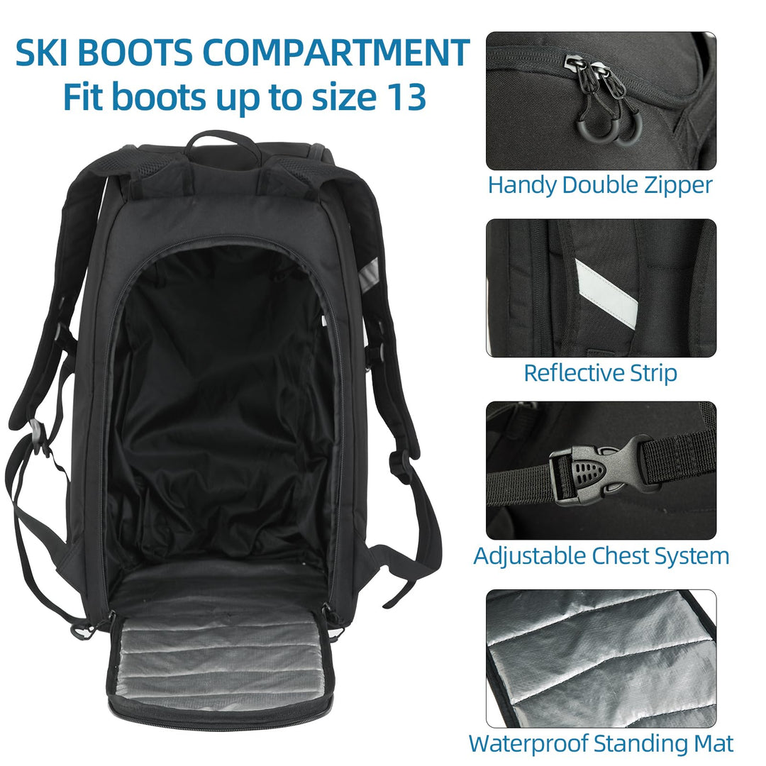 Ski Boot Bag, Ski Boot Backpack Travel, Snowboard Boots and Helmet Bags for Skiing, Snowboarding boot backpack for Flying Air Gloves Jacket Goggles