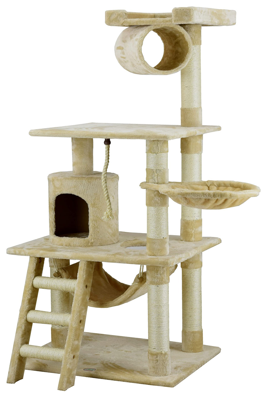 Classic Cat Tree, Faux Fur Finish, Sisal Rope Scratcher, 62H, Beige