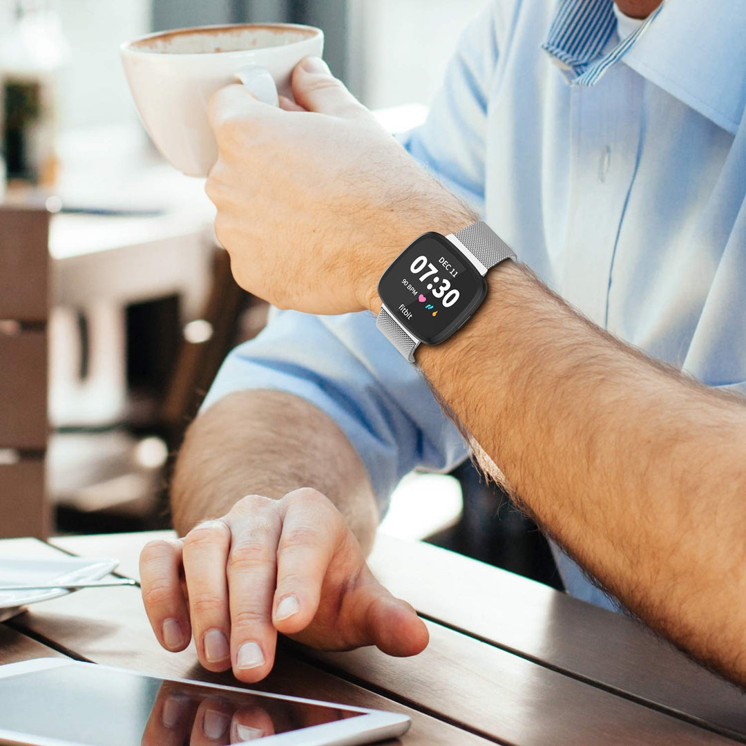 Magnetic Bands Compatible with Fitbit Versa/Versa 2/Versa Lite/SE, Women Men Metal Adjustable Replacement Wristband for Fitbit Versa Smart Watch Multi-Color (Silver, Small)