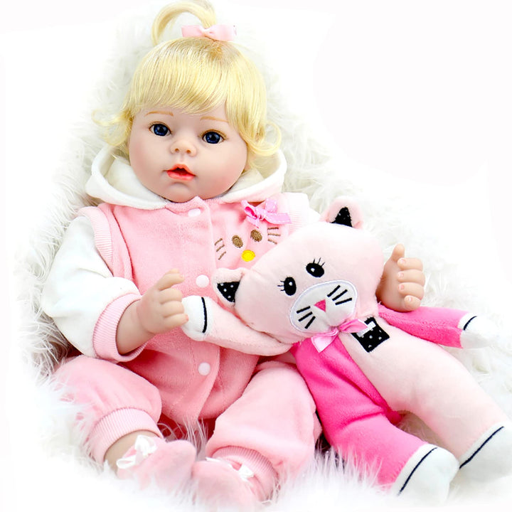 Realistic Baby Doll 22 Inch Lifelike Weighted Reborn Baby Girl Doll with Pink Kitty Clothes and Accessories