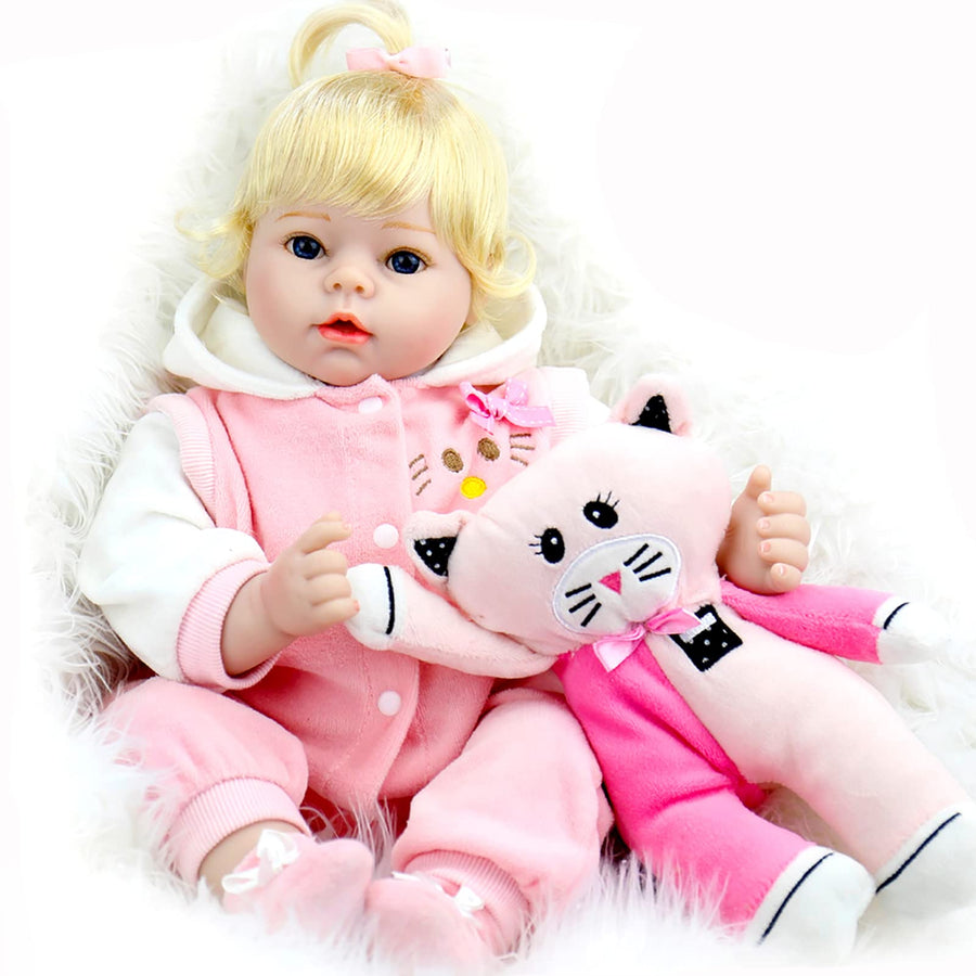 Realistic Baby Doll 22 Inch Lifelike Weighted Reborn Baby Girl Doll with Pink Kitty Clothes and Accessories