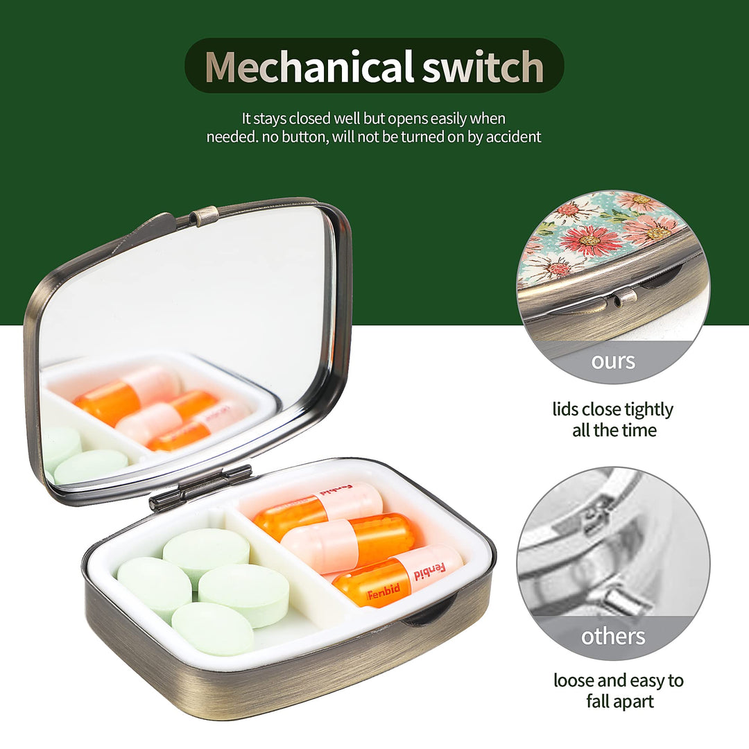 Dynippy Pill Case Pill Box with Mirror Retro Pocket 2 C