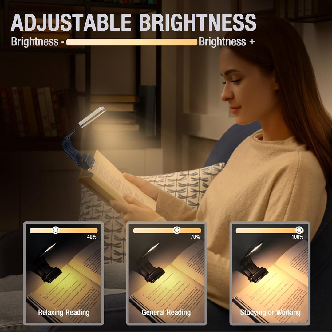 Bookmark Book Light, Clip on Reading Lights for Books in Bed, Infinite Brightness Levels, Soft Light Easy for Eyes, Built-in USB Cable Easy Charge. Perfect for Readers &amp; Kids