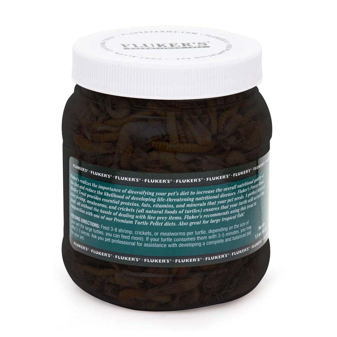 Fluker's Medley Treat for Aquatic Turtles, River Shrimp, Mealworms, and Crickets, 1.5 oz