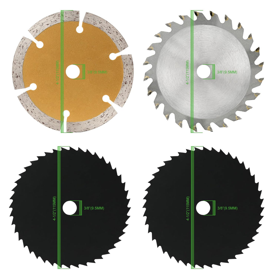Saw Blade Set, Pack of 4 Assorted 60T HSS Metal/24T TCT Wood/Diamond 4-1/2-Inch Circular Saw Blade with 3/8 Arbor for Fast Cutting…
