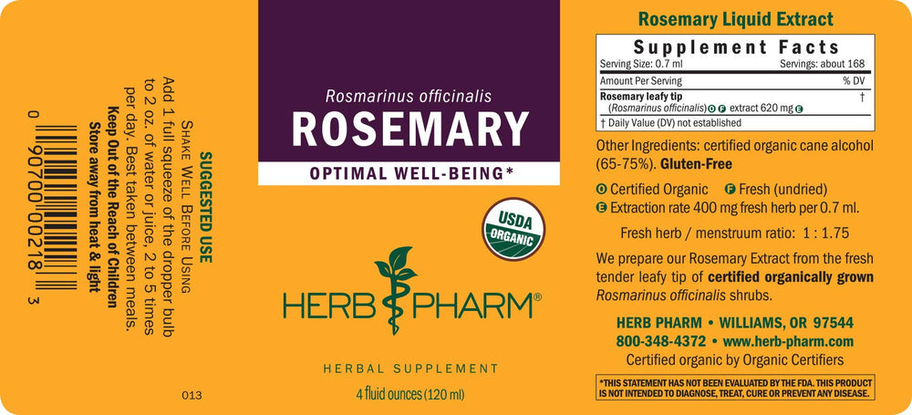 Certified Organic Rosemary Liquid Extract - 4 Ounce