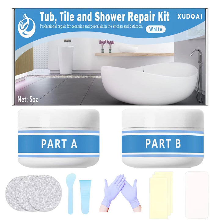 Bathtub Repair Kit 5oz White for Repairing Bathtubs, Ceramic Tiles &amp; Acrylic Repair Kit for Porcelain, Fiberglass, Ceramics, Sinks, Porcelain Countertops Cracks, Holes, Scratches