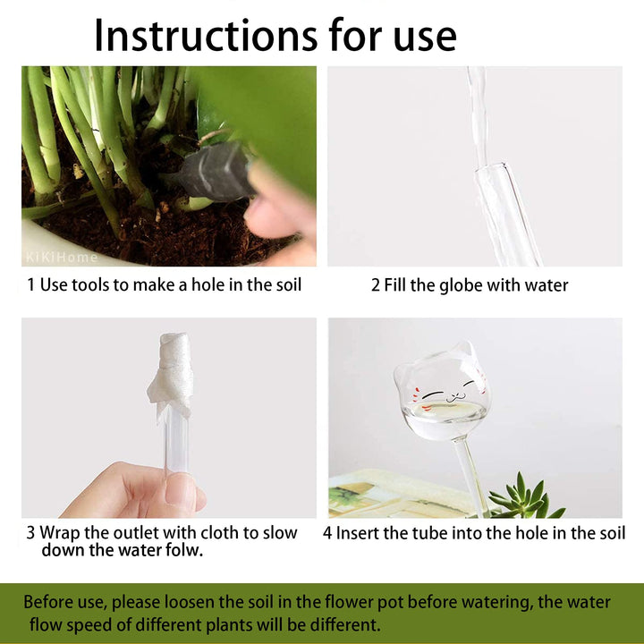3 Pack Plant Waterer Self Watering Globes, Cute Cat Transparent Mini Durable Clear Glass Aqua Bulbs for Indoor, Automatic Plant Watering Devices, Gifts for Family and Friends