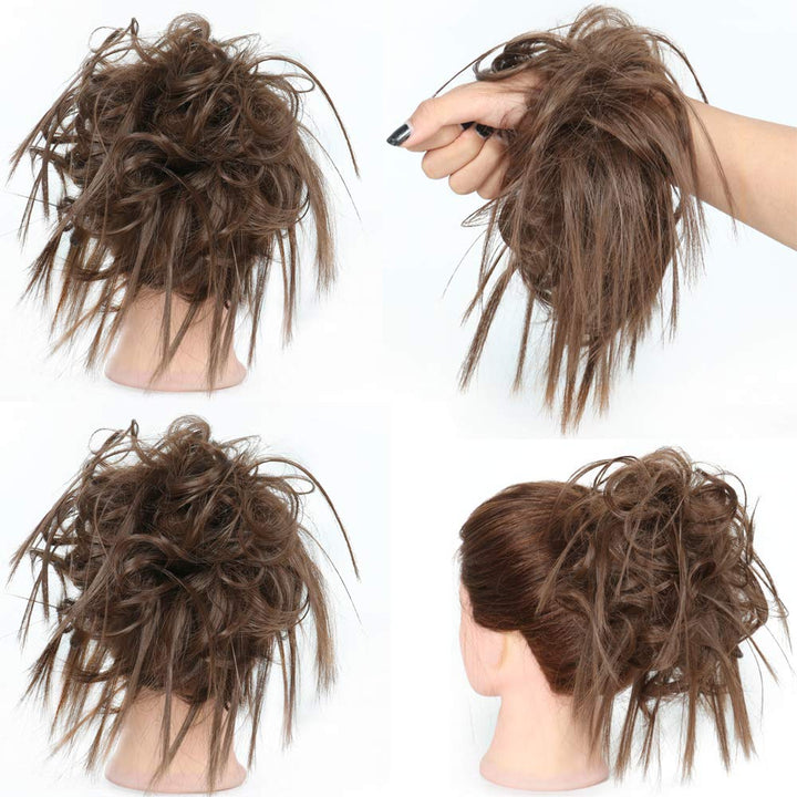 Tousled Updo Messy Bun Hair Piece Hair bun Extensions With Elastic Rubber Band Ponytail Hairpiece Scrunchies for Women (Light Brown)