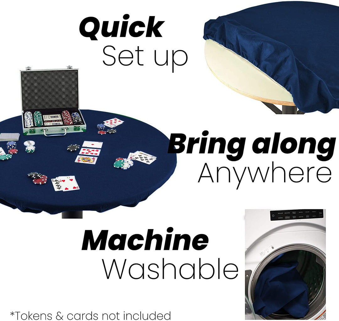 Felt Card Table Game Cover Blue Round Fitted Tablecloth Poker Table Topper Elastic 36 or 42 in to 48 inches (Blue, 36)