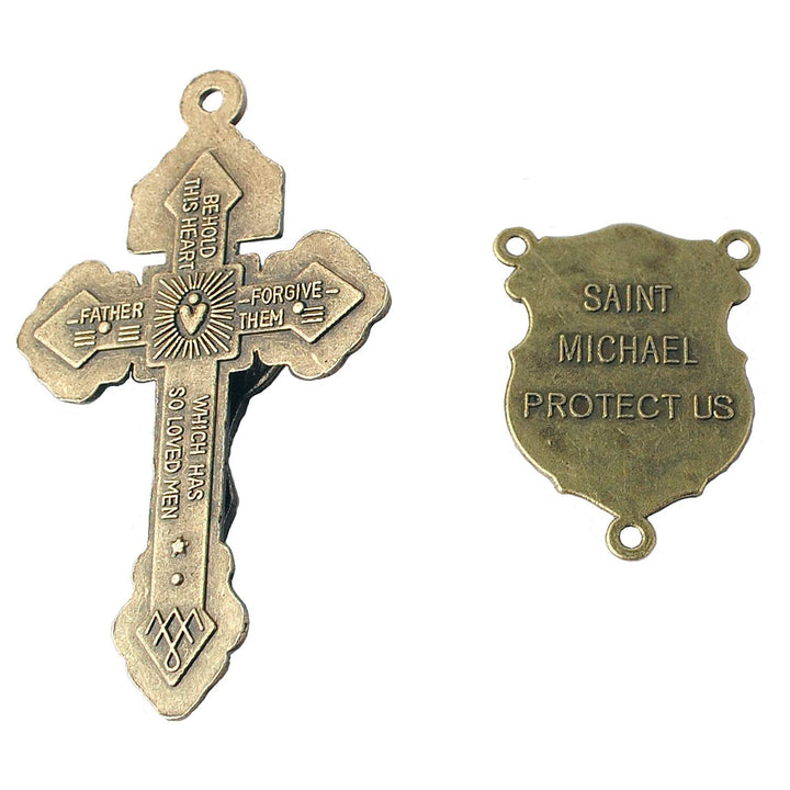4 Sets of Saint Michael Centerpiece and Pardon Crucifix for DIY Making Rosary (Anti-Bronze)