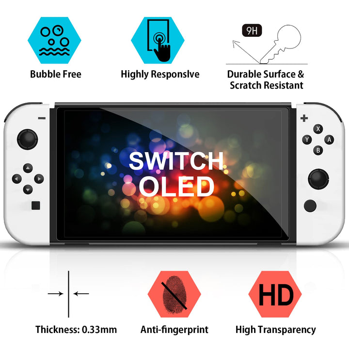 [4 Pack] Tempered Glass Screen Protector Compatible with Nintendo Switch OLED Model 2021 - with [Alignment Frame] Transparent HD Clear Screen Protector for Accessories &amp; Console