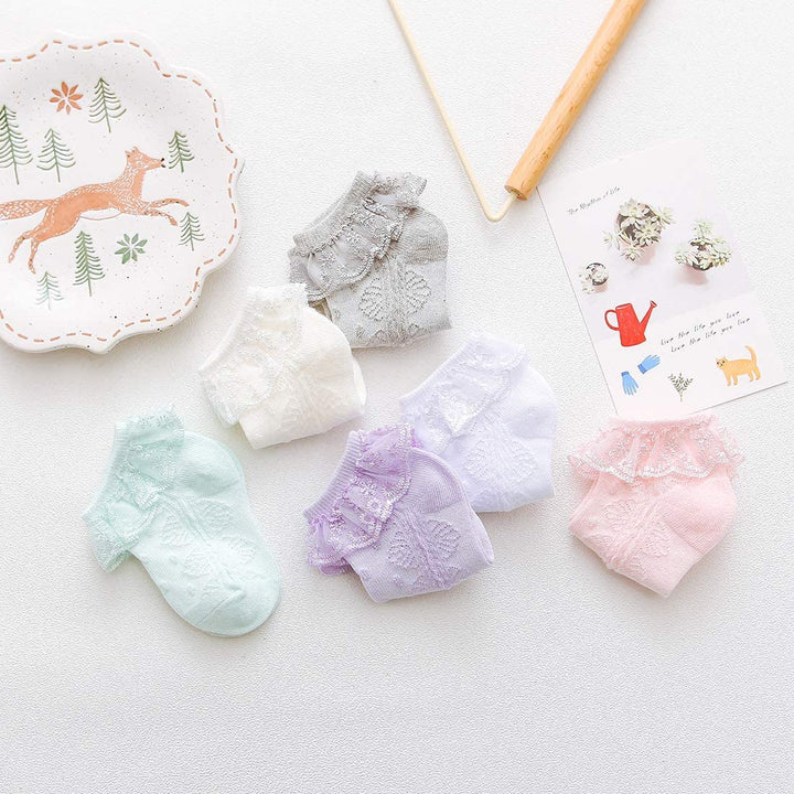 Baby Ruffle Socks Baby Girl Socks Super Soft Lace Socks for Baby Girls Cute Baby Girl Ruffle Socks AA White &amp; Ivory &amp; Pink 3-12 Months