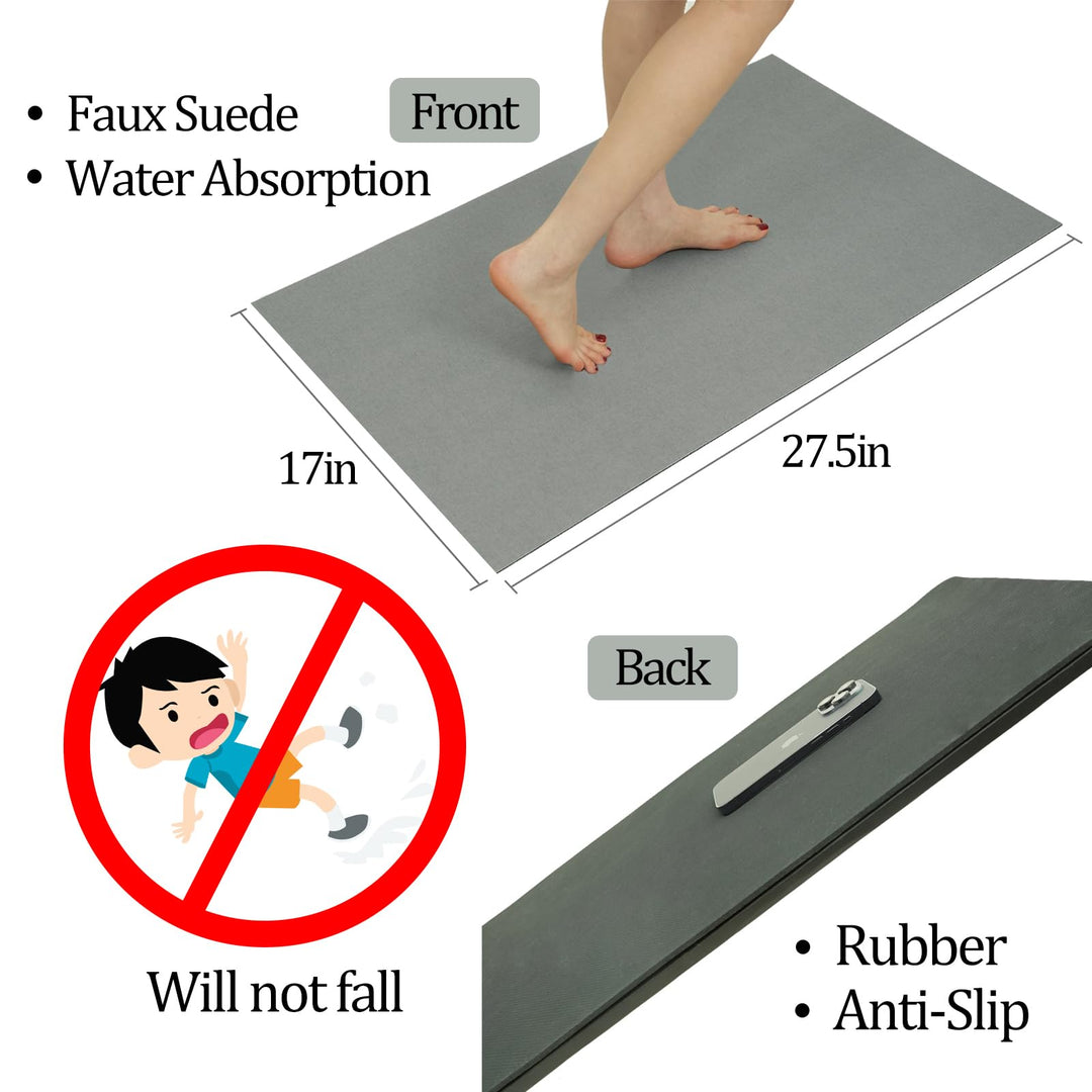 Thin Diatomaceous Earth Bath Mat,Non Slip Quick Dry Bath Mats for Bathroom,Super Absorbent Stone Bath Mat-Washable Shower Mat Bathroom Floor Mat (Light Grey,16x24)